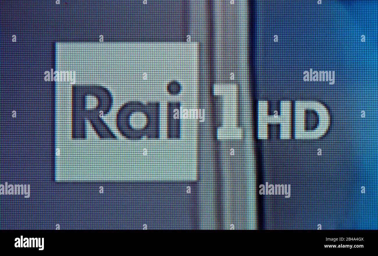 TURIN, ITALY - CIRCA JANUARY 2020: RAI 1 HD Italian television channel logo Stock Photo