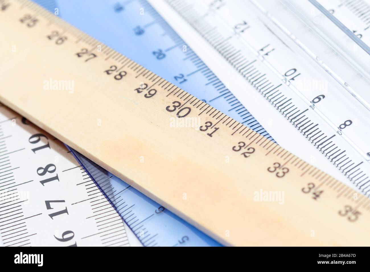 Set of measuring rulers isolated on white background Stock Photo