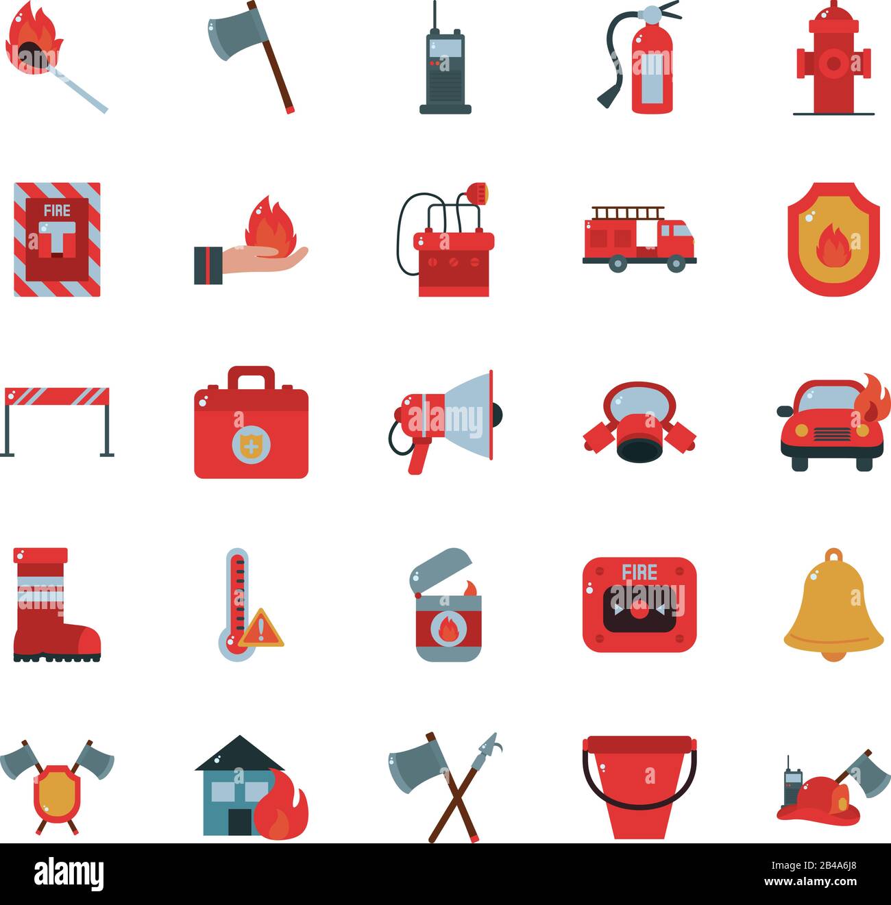 flat style icon set design, fire emergency rescue save department 911 ...