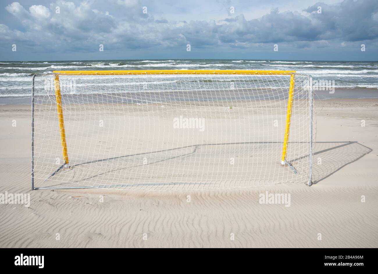 Football goal on beach, Baltic Sea Stock Photo