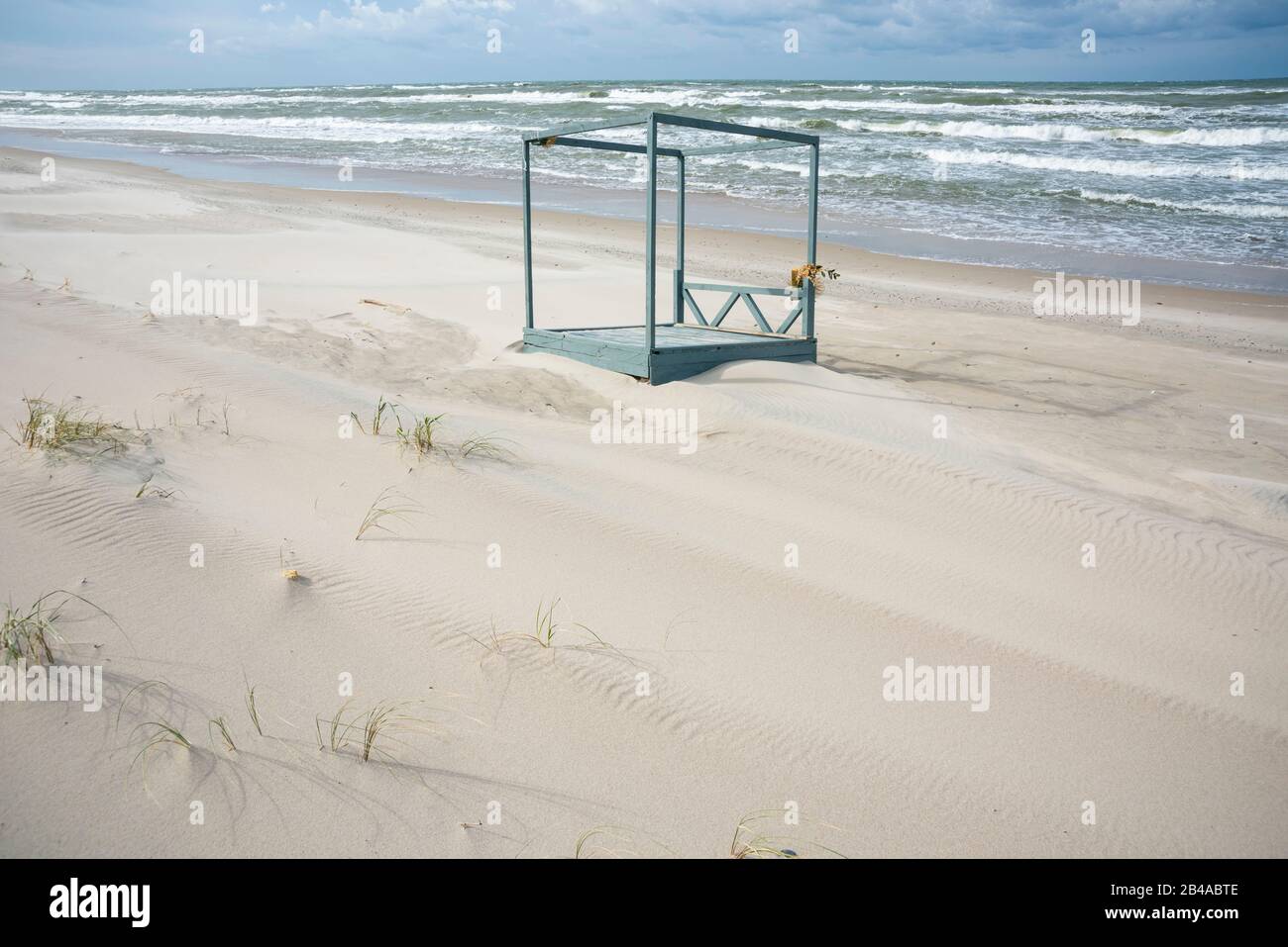 Empty kiosk frame on Baltic beach Stock Photo