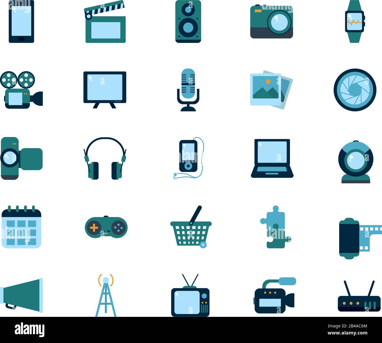 flat style icon set design, multimedia technology internet digital ...