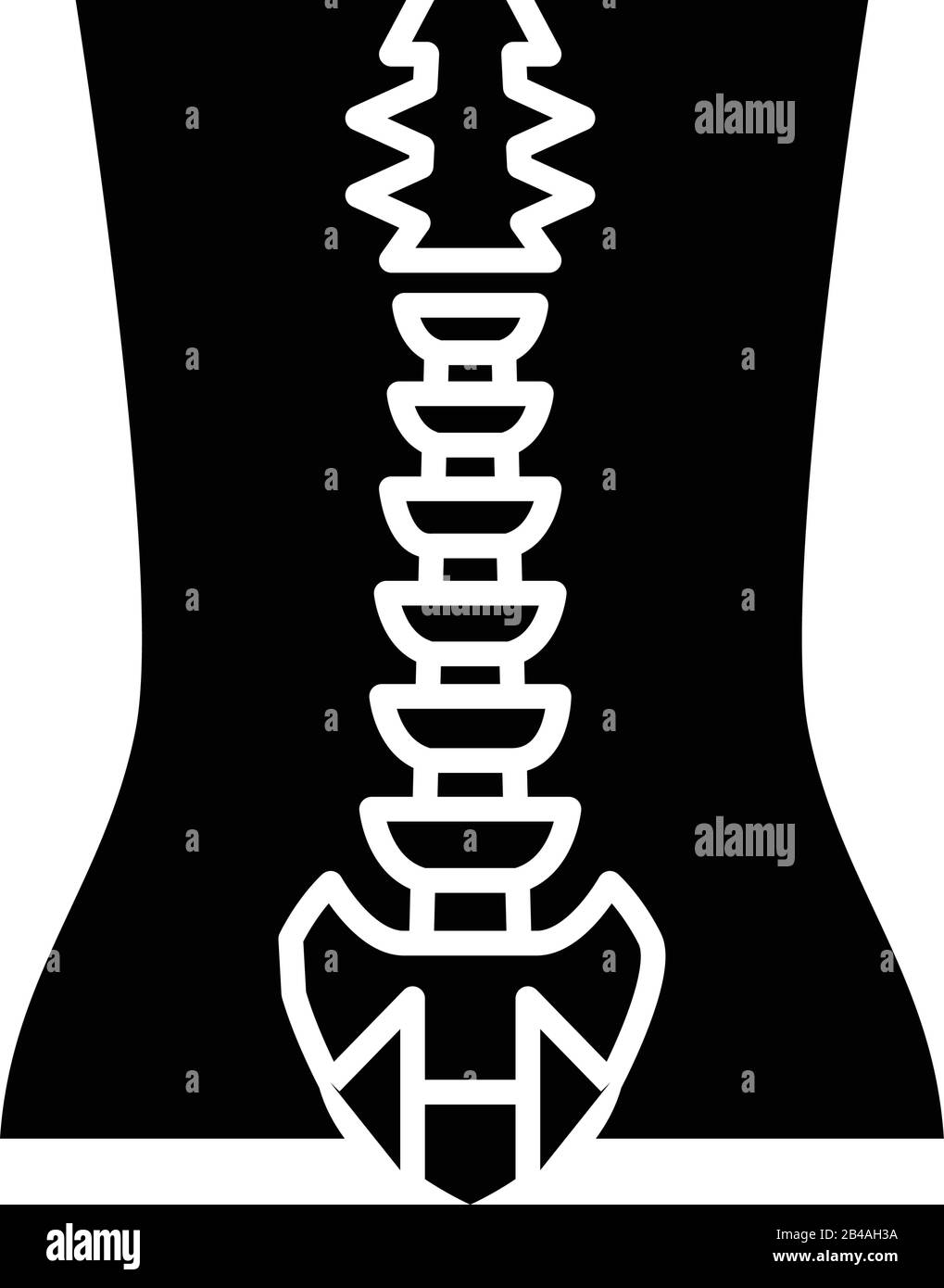 Spine bone structure black icon, concept illustration, vector flat symbol, glyph sign. Stock Vector