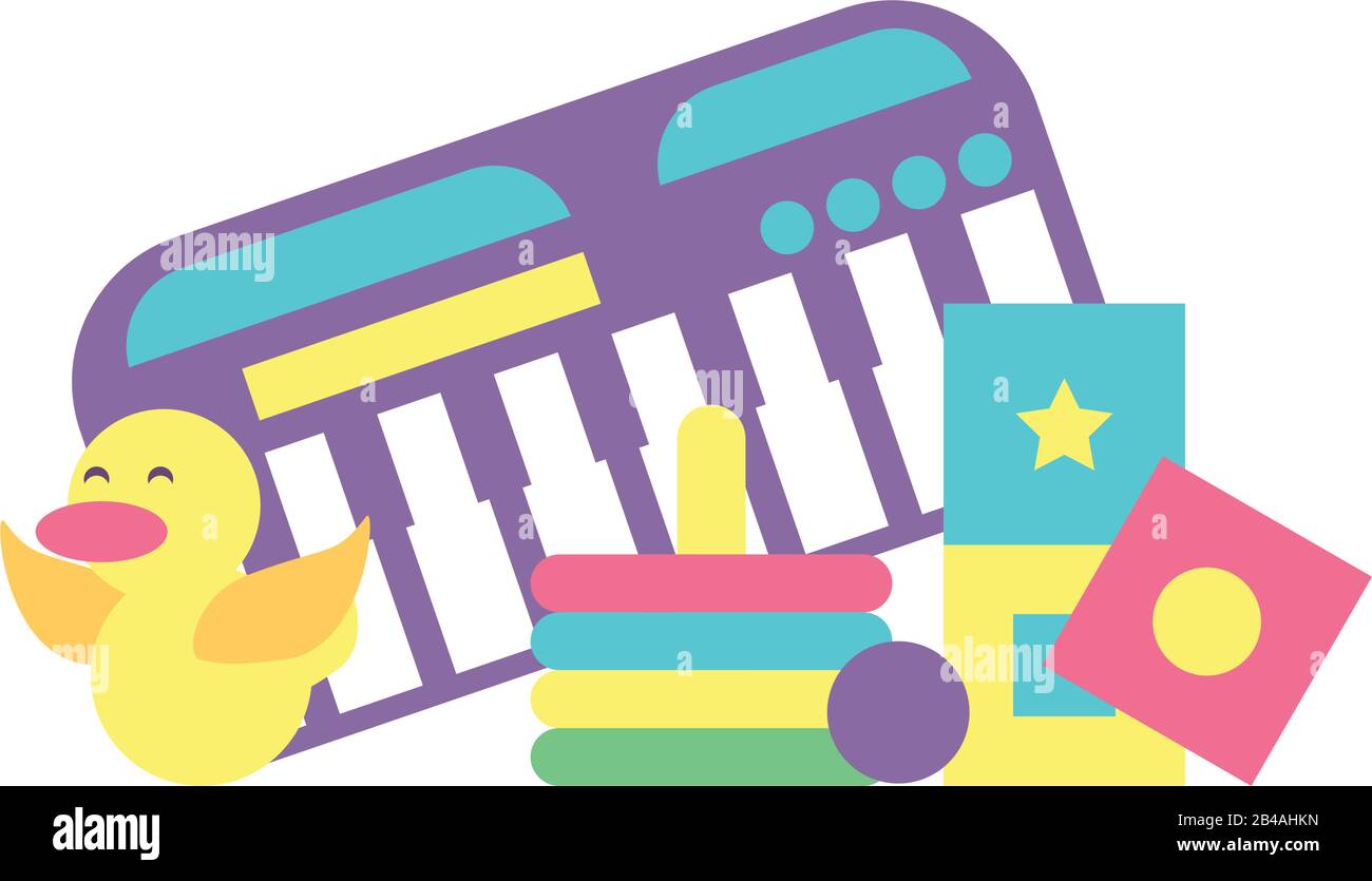 toys for small children, wooden and plastic toys vector illustration