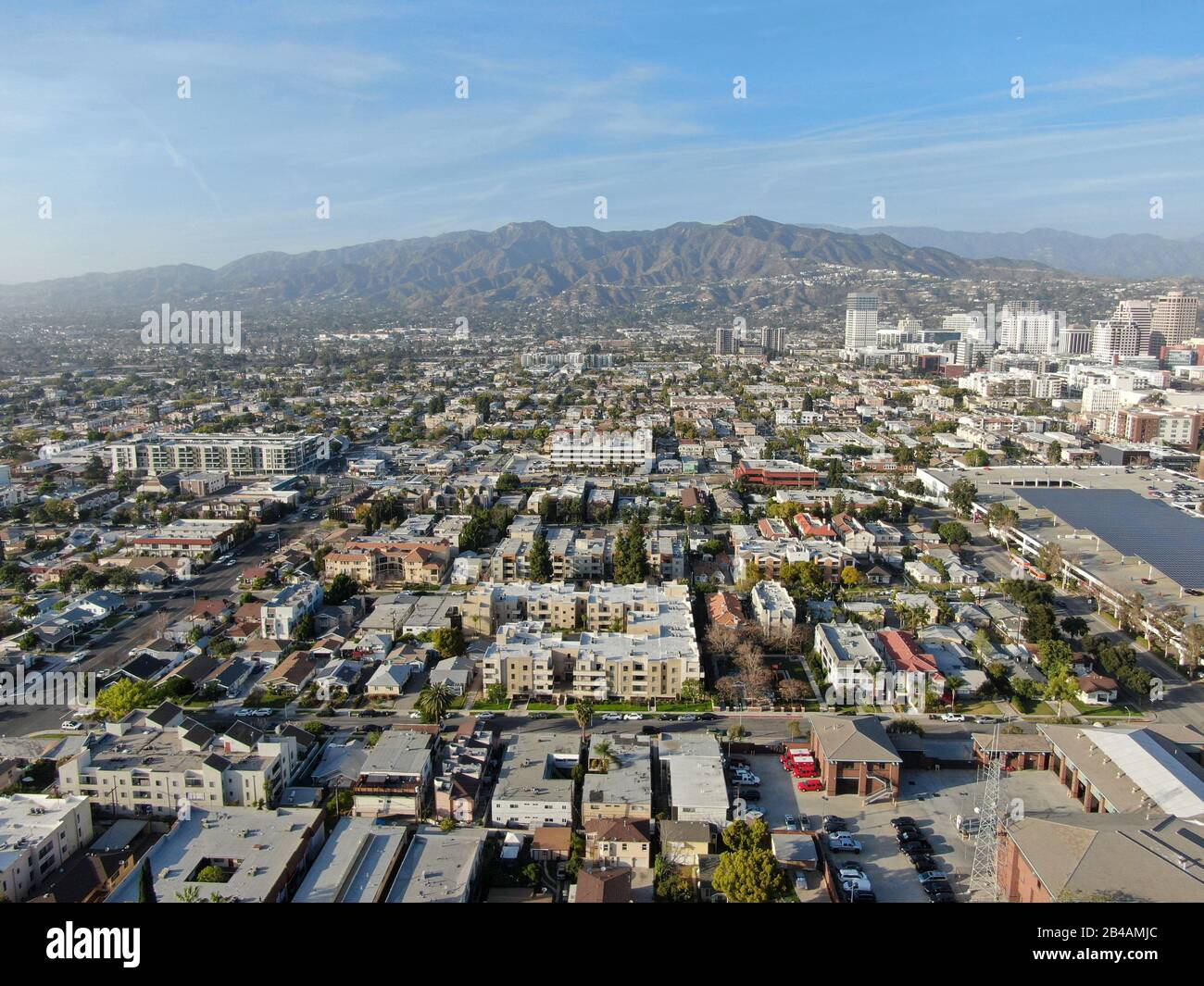 Aerial view of downtown Glendale, city in Los Angeles County ...