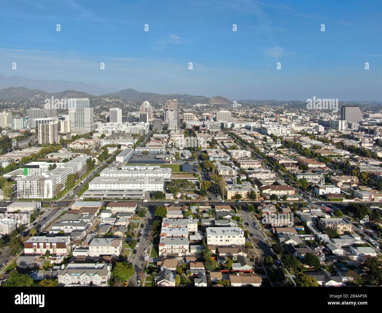 Aerial view of downtown Glendale, city in Los Angeles County ...