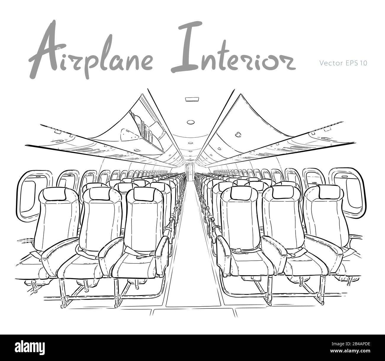 Airplane interior hand drawn sketch vector illustration Stock Vector