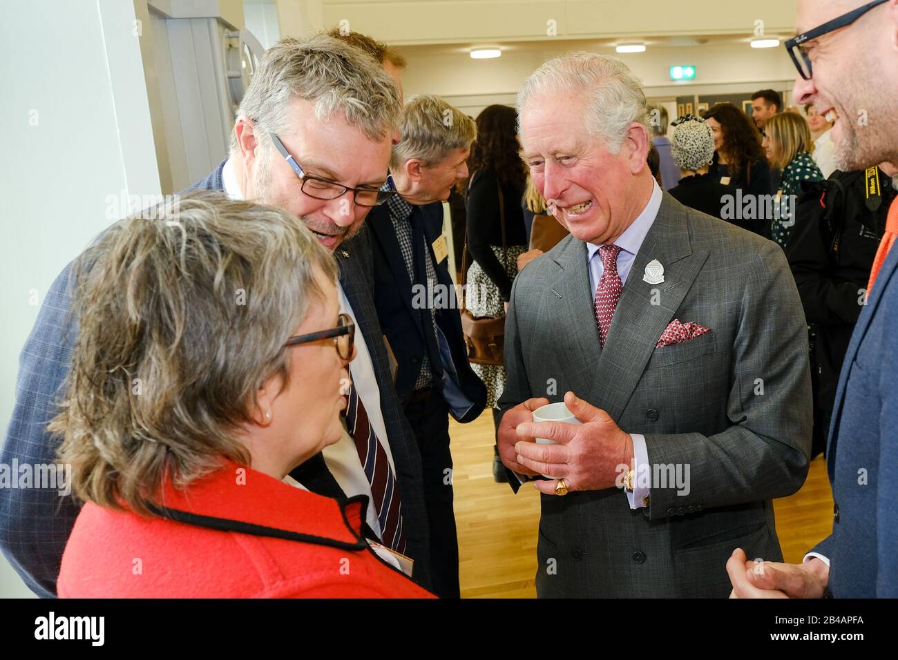 The Prince of Wales meets staff as he attends a reception in Newquay, Cornwall, to celebrate the 30th anniversary of Surfers Against Sewage and officially opens the Nansledan development school. PA Photo. Picture date: Friday March 6, 2020. See PA story ROYAL Charles. Photo credit should read: Matt Keeble/PA Wire Stock Photo