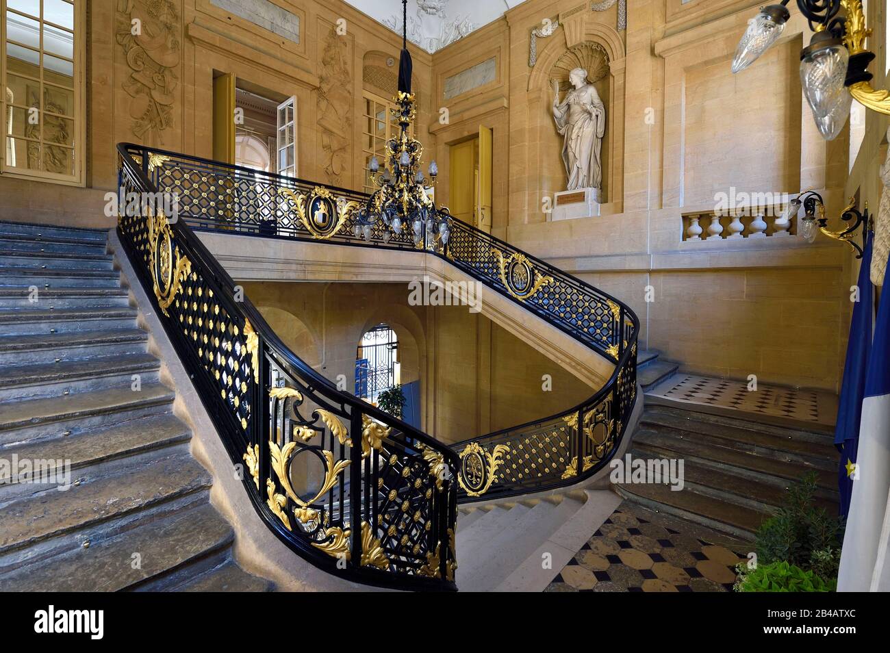 France, Moselle, Metz, the city hall, statue representing Prudence that adorns the monumental staircase Stock Photo