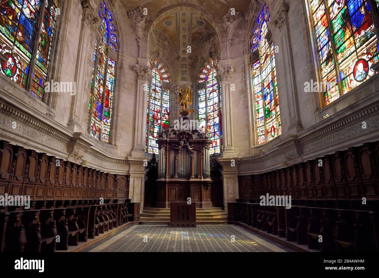France, Meuse, Saint Mihiel, St. Michael abbey church, choir stalls Stock Photo