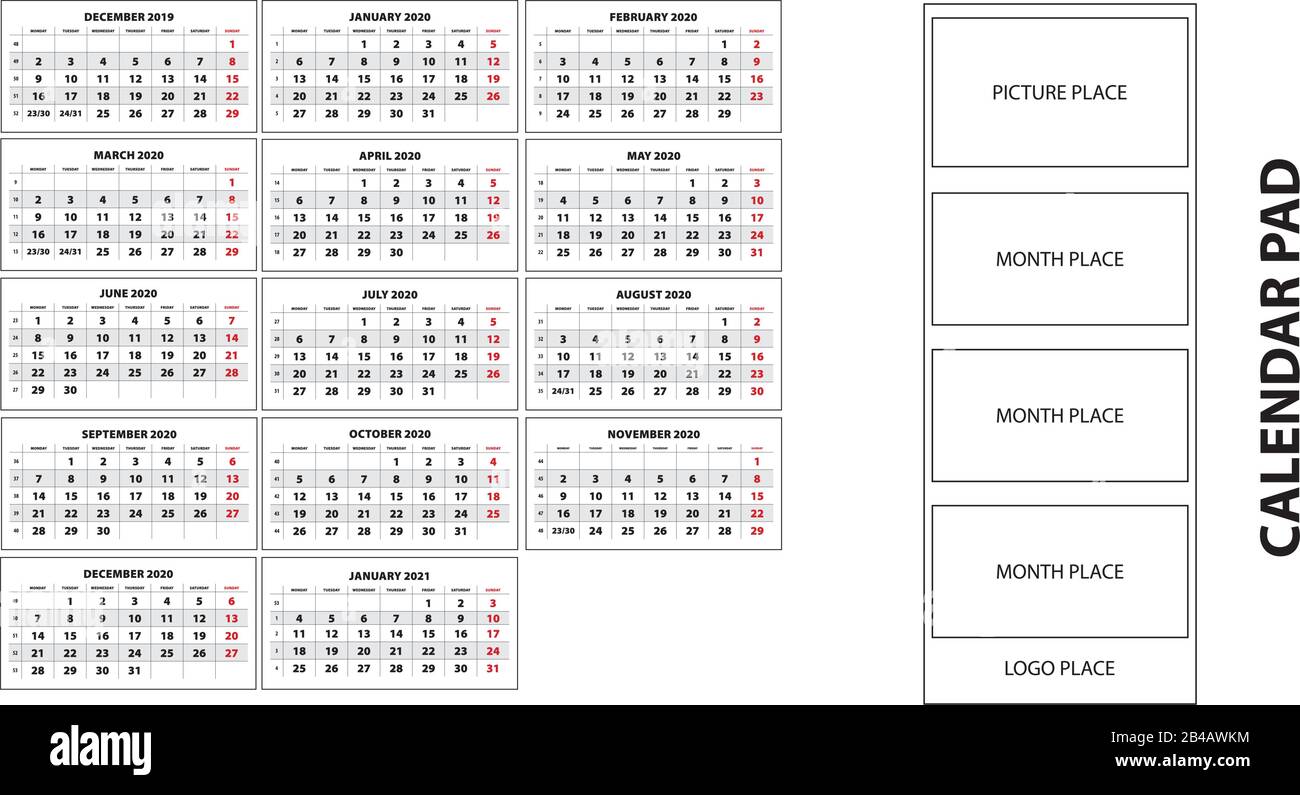 Wall Calendar 2020 With 14 Month Calendar Pad With Logo Place Picture