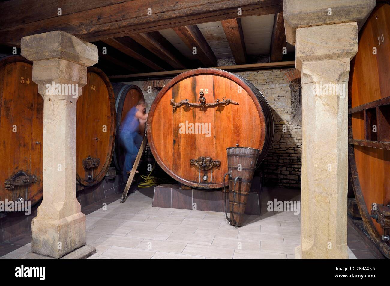 France Bas Rhin The Alsace Wine Route Mittelbergheim Labelized The Most Beautiful Villages Of France 16th Century Underground Cellars Of The Wine Estate Gilg Centenary Large Barrel Stock Photo Alamy