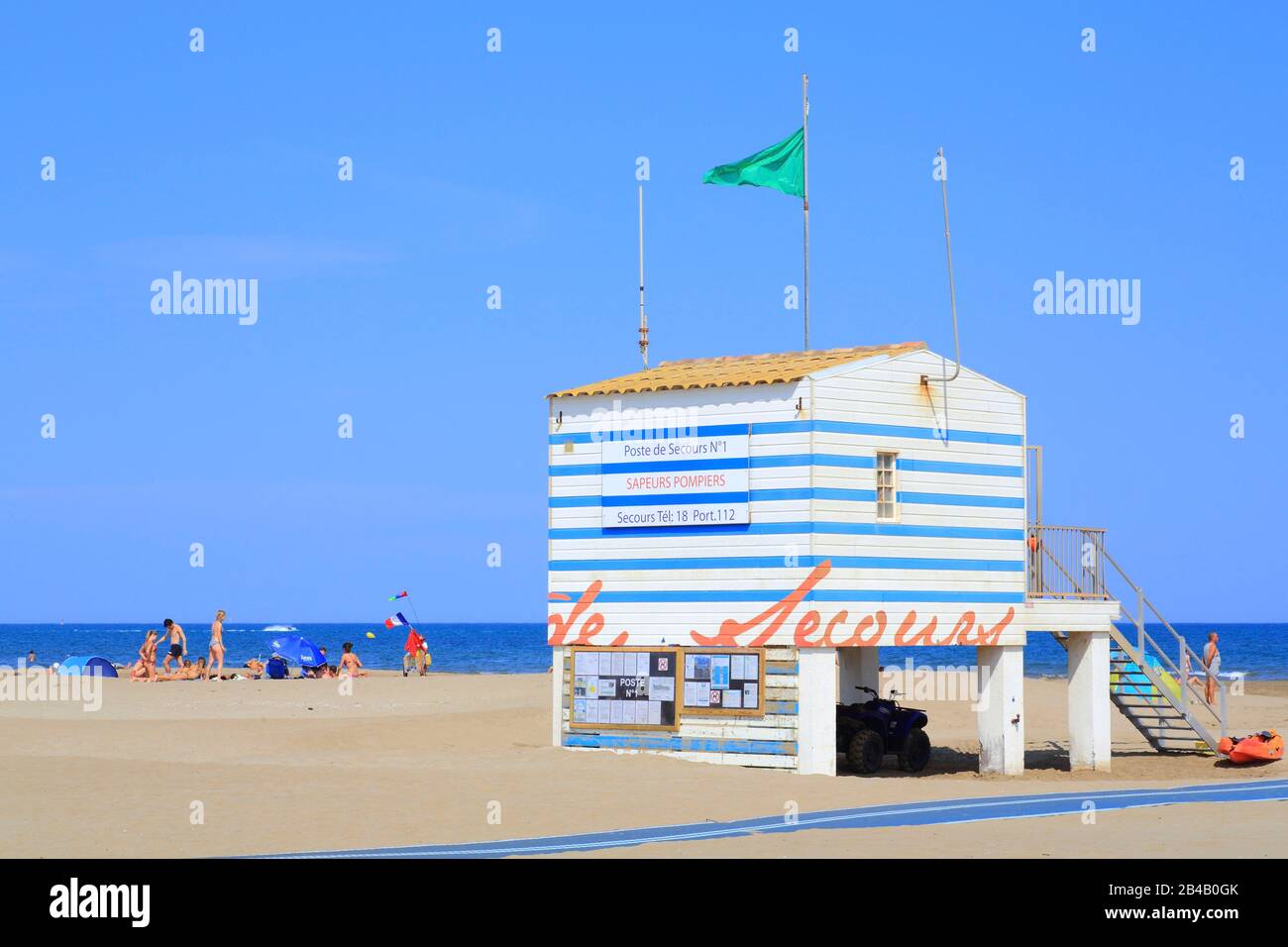 France, Aude, Gruissan, Plage des Chalets, first aid station Stock Photo