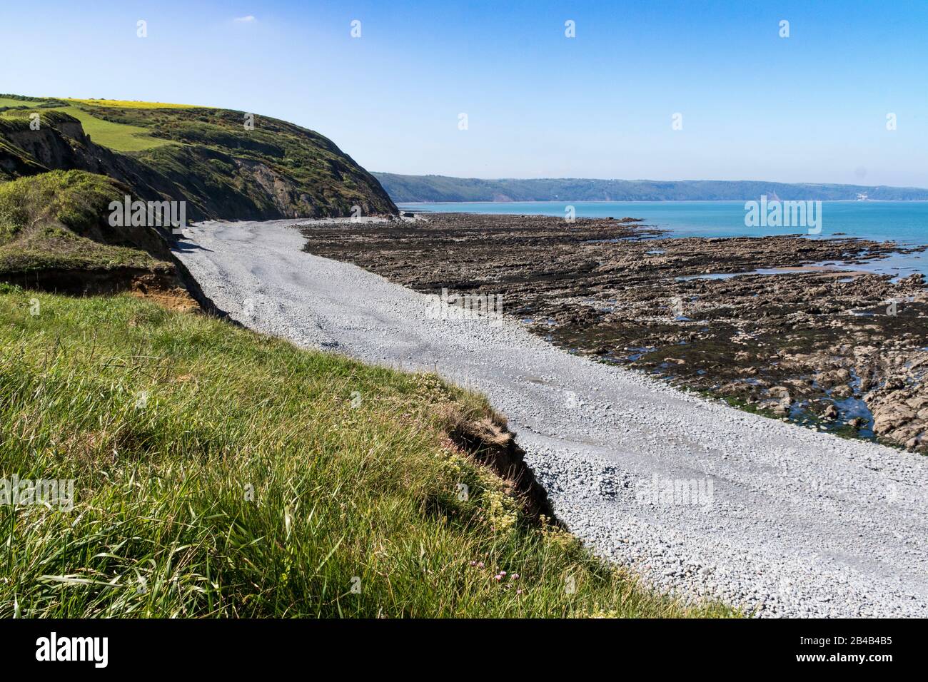 Scenic View of Greencliff Beach and Coastal View-Looking Towards Bucks Mills and Clovelly at Low Tide from the South West Footpath : Greencliff Beach. Stock Photo