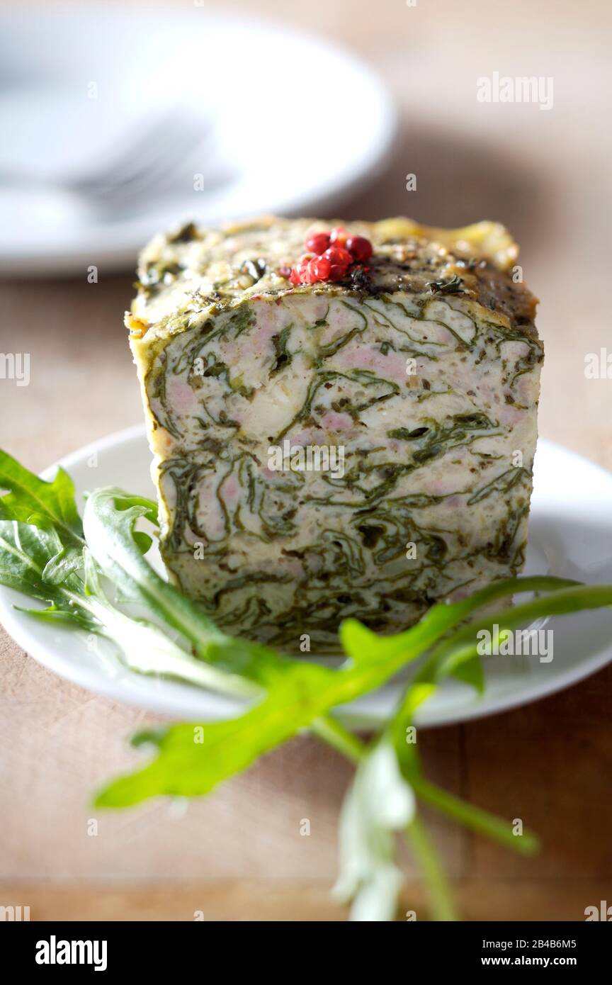 Veal terrine, spinach basil parmesan Stock Photo Alamy