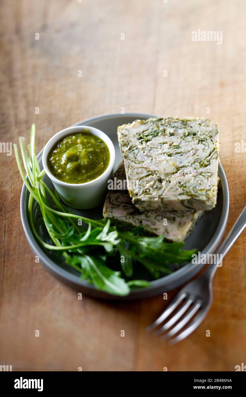 Veal terrine, spinach basil parmesan Stock Photo Alamy