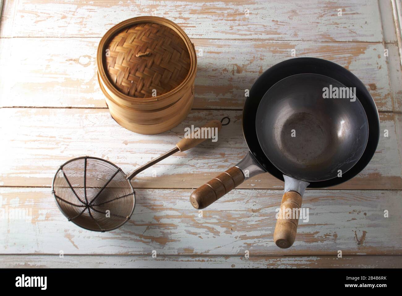 Wok, wok and steam atmosphere Stock Photo