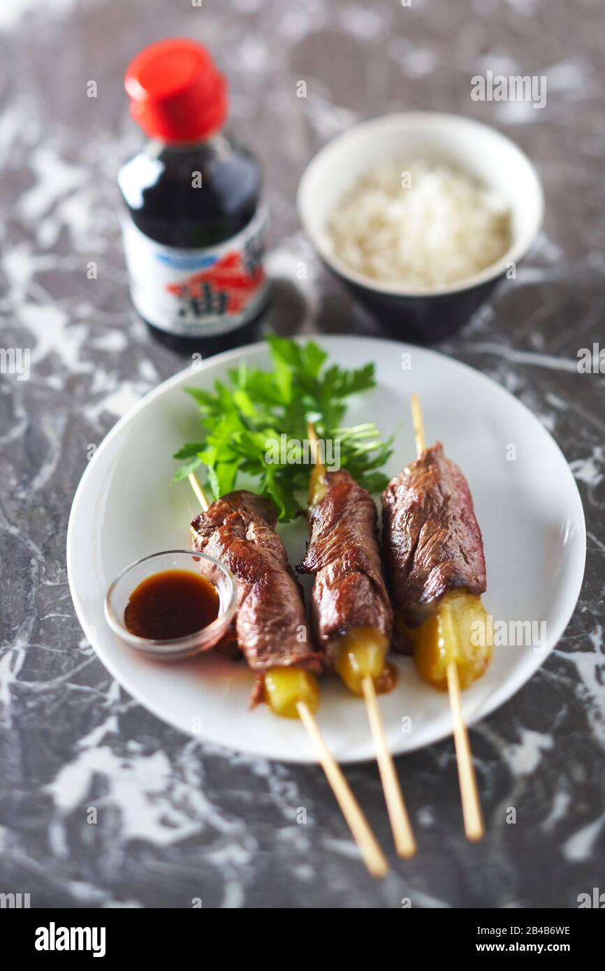 Yakitoris beef melted cheese Stock Photo Alamy