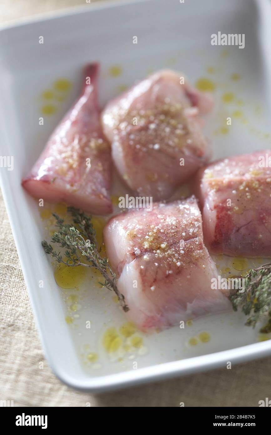 Simmered monkfish before cooking Stock Photo