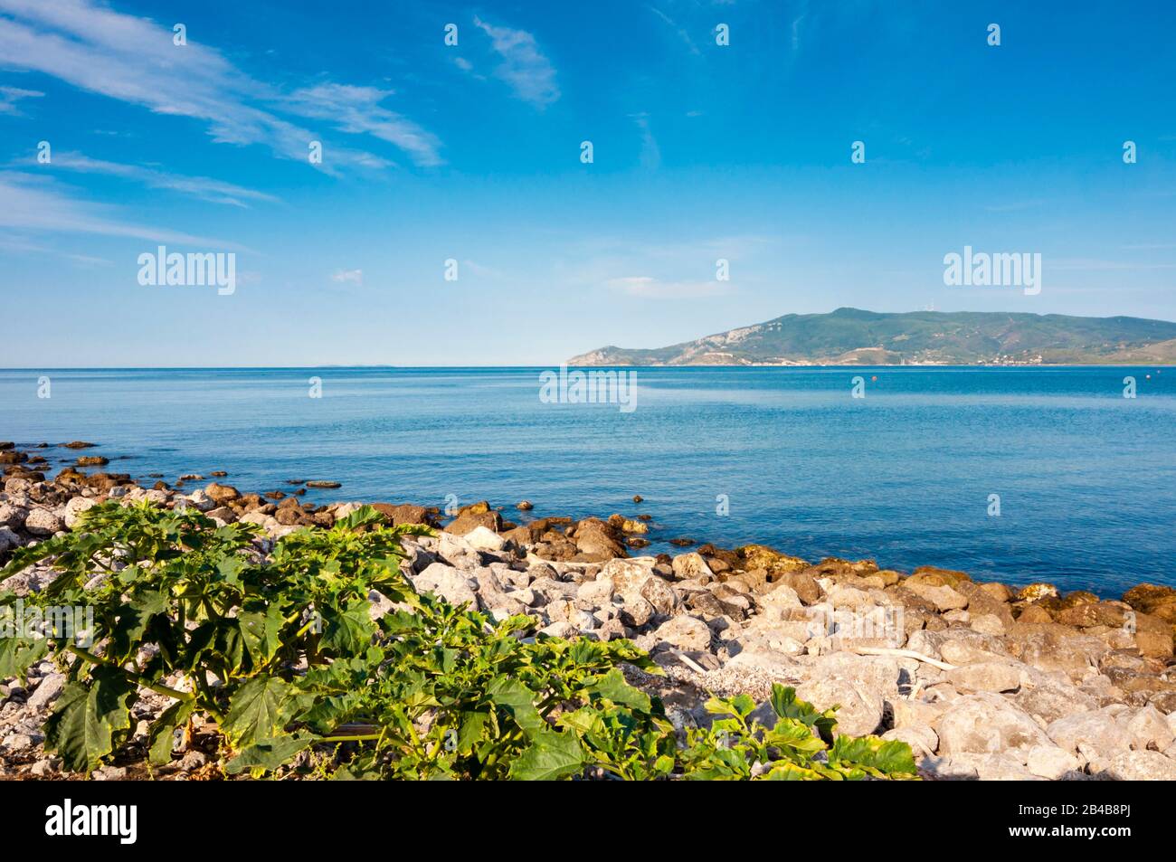 Italy, Tuscany, Grosseto province, Maremma, Feniglia, Porto Ercole in front, Tyrrhenian Sea Stock Photo