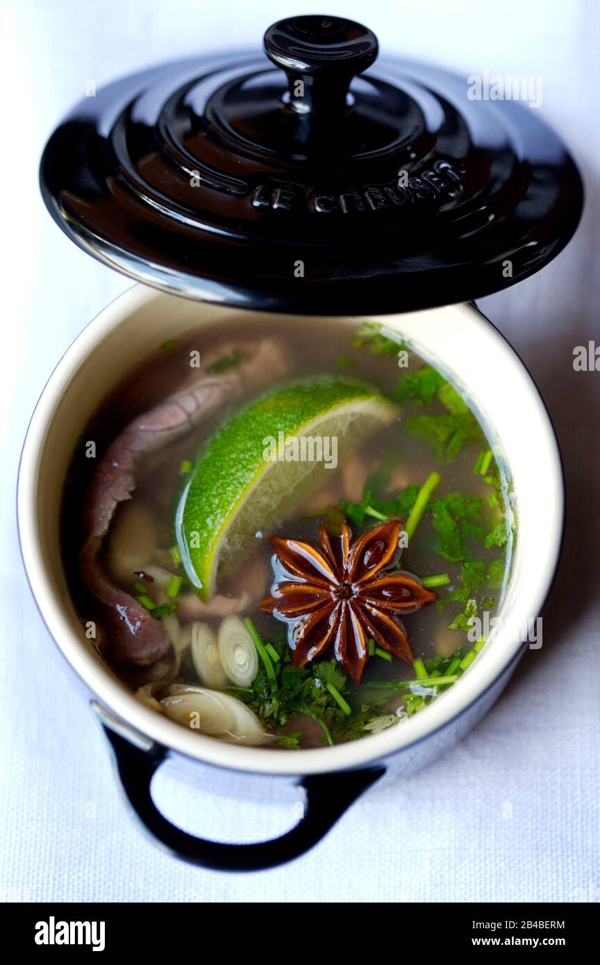 Beef broth minced beef with star anise Stock Photo Alamy