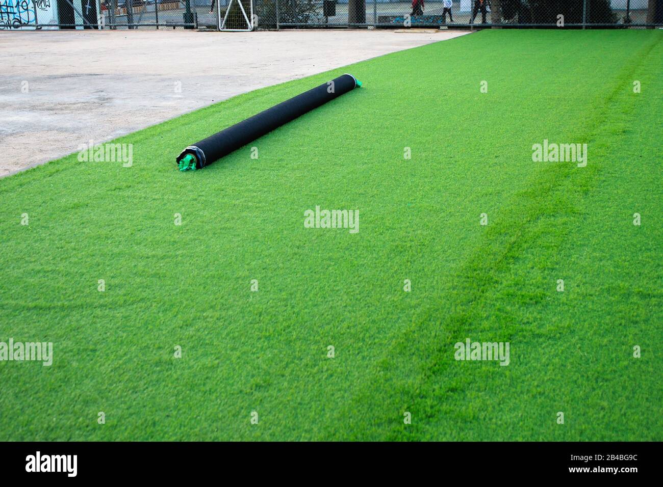 Artificial turf soccer field construction Athens, Greece, February