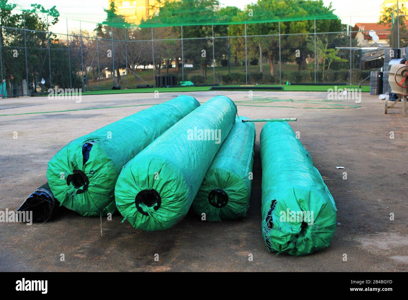 Artificial turf soccer field construction Athens, Greece, February