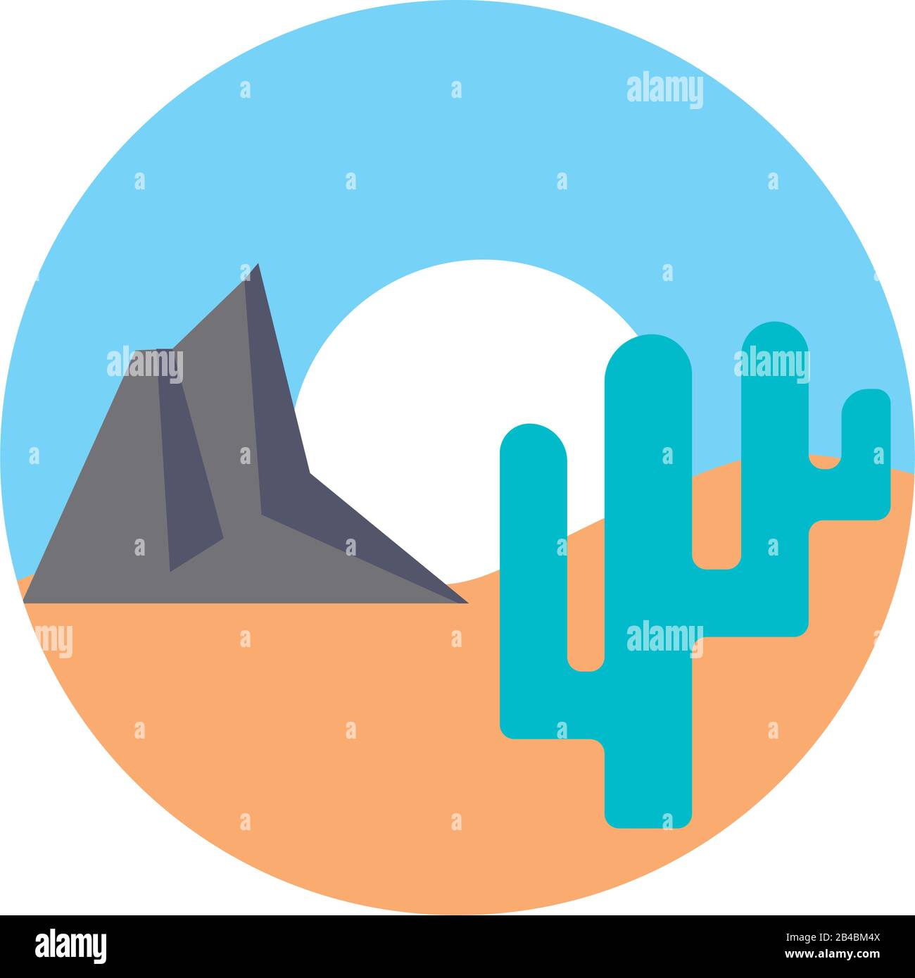 desert landscape with mountains and cactus flat style icon Stock Vector ...