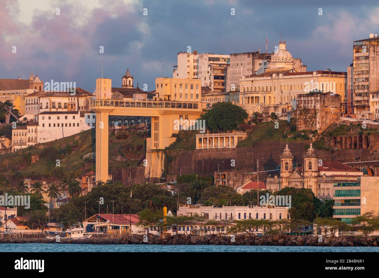 Brazil, state of Bahia, Salvador de Bahia, from the bay of all saints view of the Lacerda elevator and the city Stock Photo