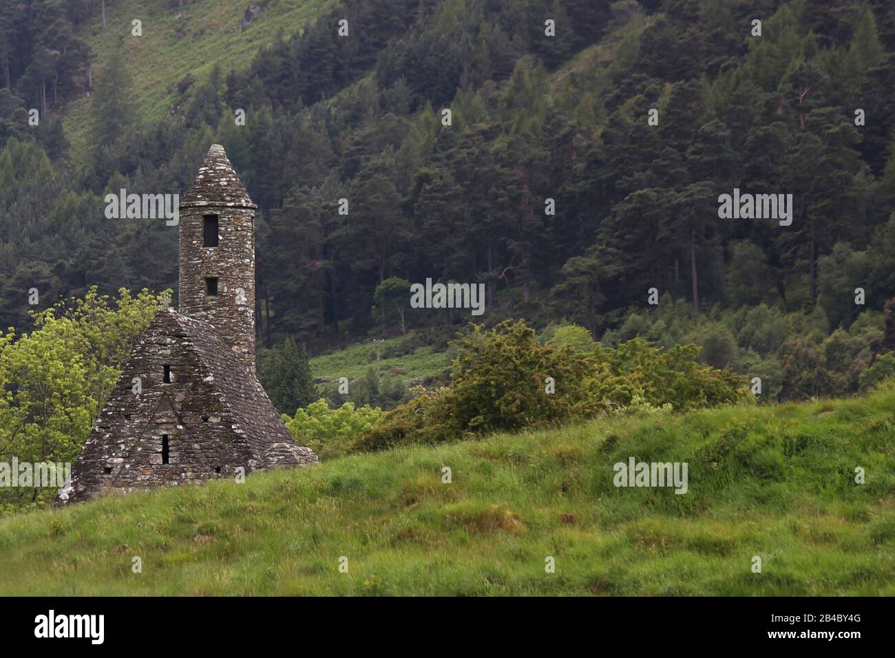Famous tourist site in Ireland: Medieval monastery Glendalough Stock Photo