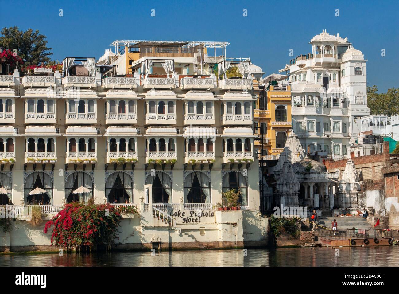 Lake Pichola Hotel in the Lake Pichola Udaipur Rajasthan India. This is one of the excursion of the Luxury train Maharajas express. Stock Photo