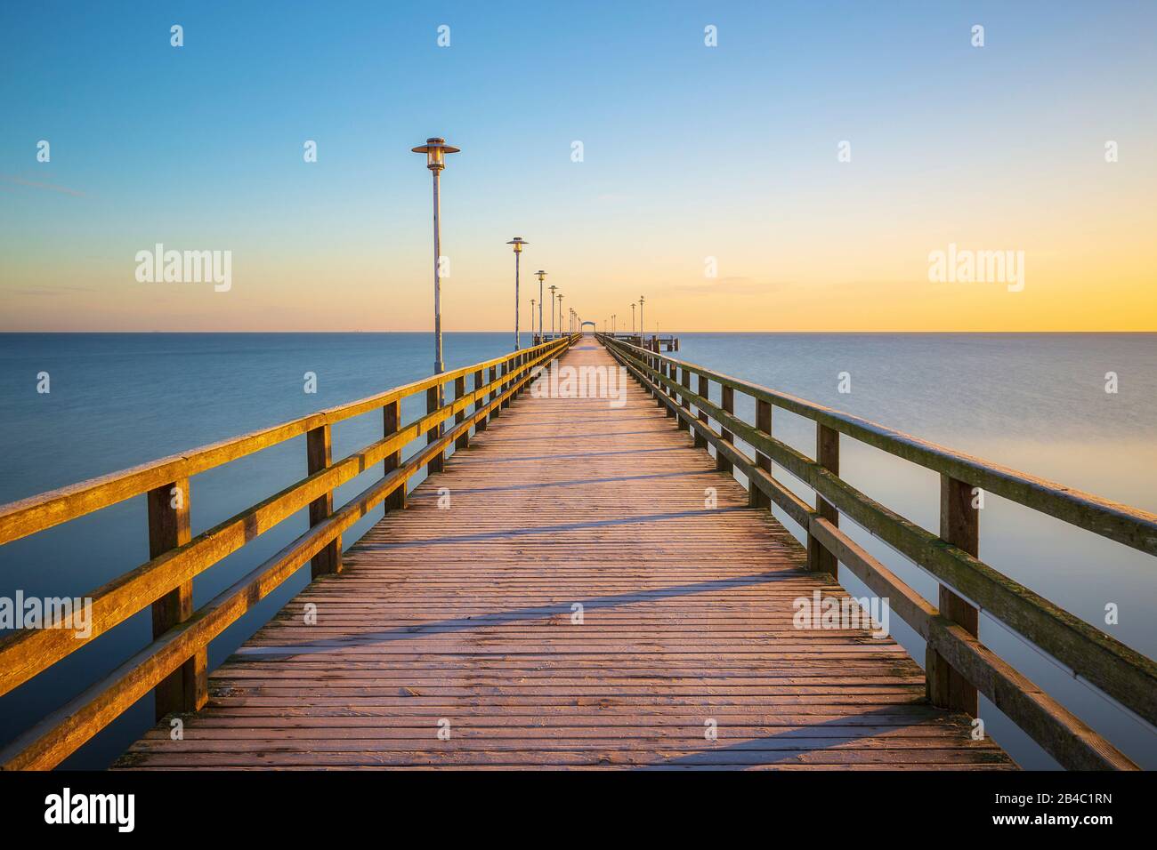 The pier of Ahlbeck on the Iceland Usedom on a cold frosty morning. Stock Photo