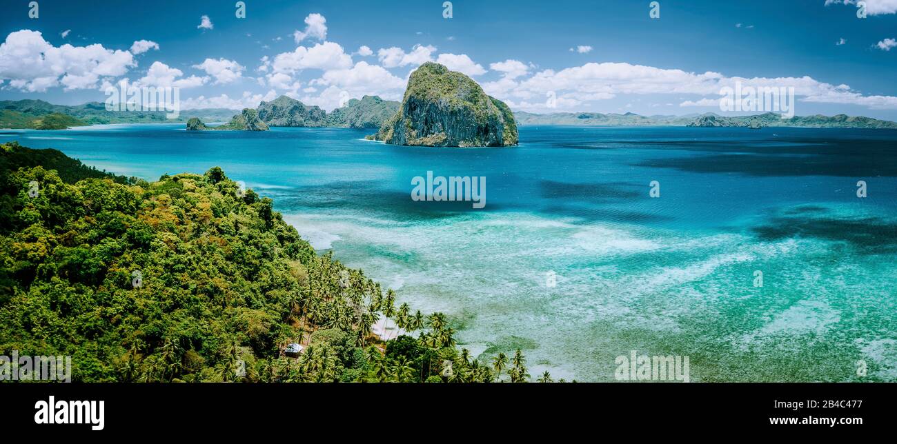 Panoramic aerial view of tropical Palawan island with unique ...