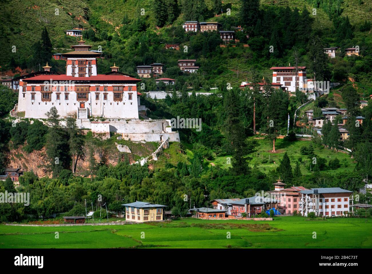 16th century Paro Dzong Rinpung Dzong Drukpa Kagyu Buddhist monastery national museum and fortress, Paro, Bhutan Stock Photo