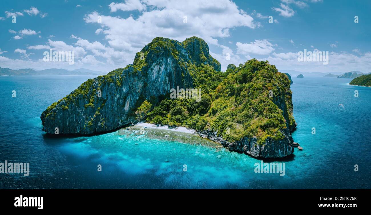 Aerial drone panorama picture of tropical paradise epic Entalula Island