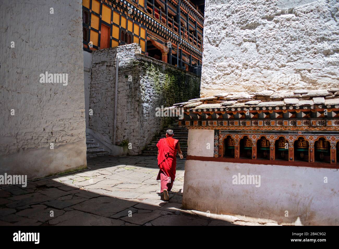 Inside Paro Dzong Rinpung Dzong Drukpa Kagyu Buddhist monastery national museum and fortress, Paro, Bhutan Stock Photo