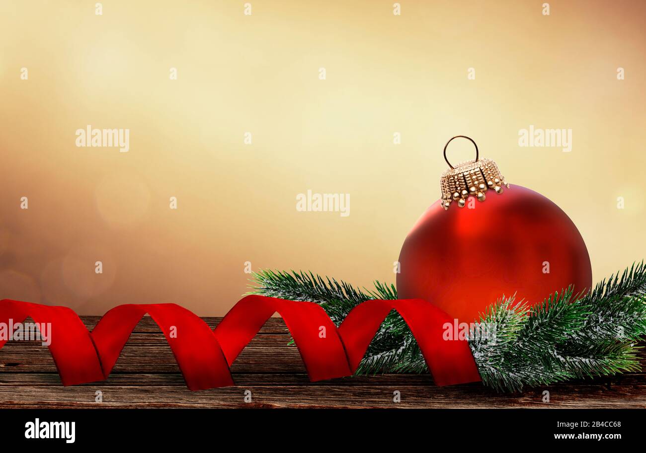 red christmas ball with ribbon Stock Photo