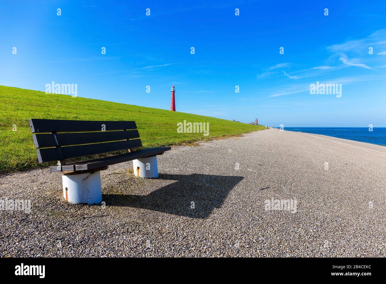 The lighthouse Long jaap [also known as Den Helder, Kijkduin Light or Huisduinen] is 55 meters high ans one of the tallest traditional lighthouses in the world, Stock Photo