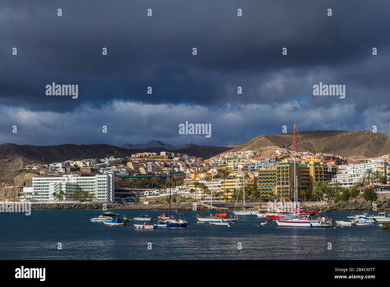 Spain, Canary Islands, Gran Canaria Island, Arguineguin, resort town view Stock Photo