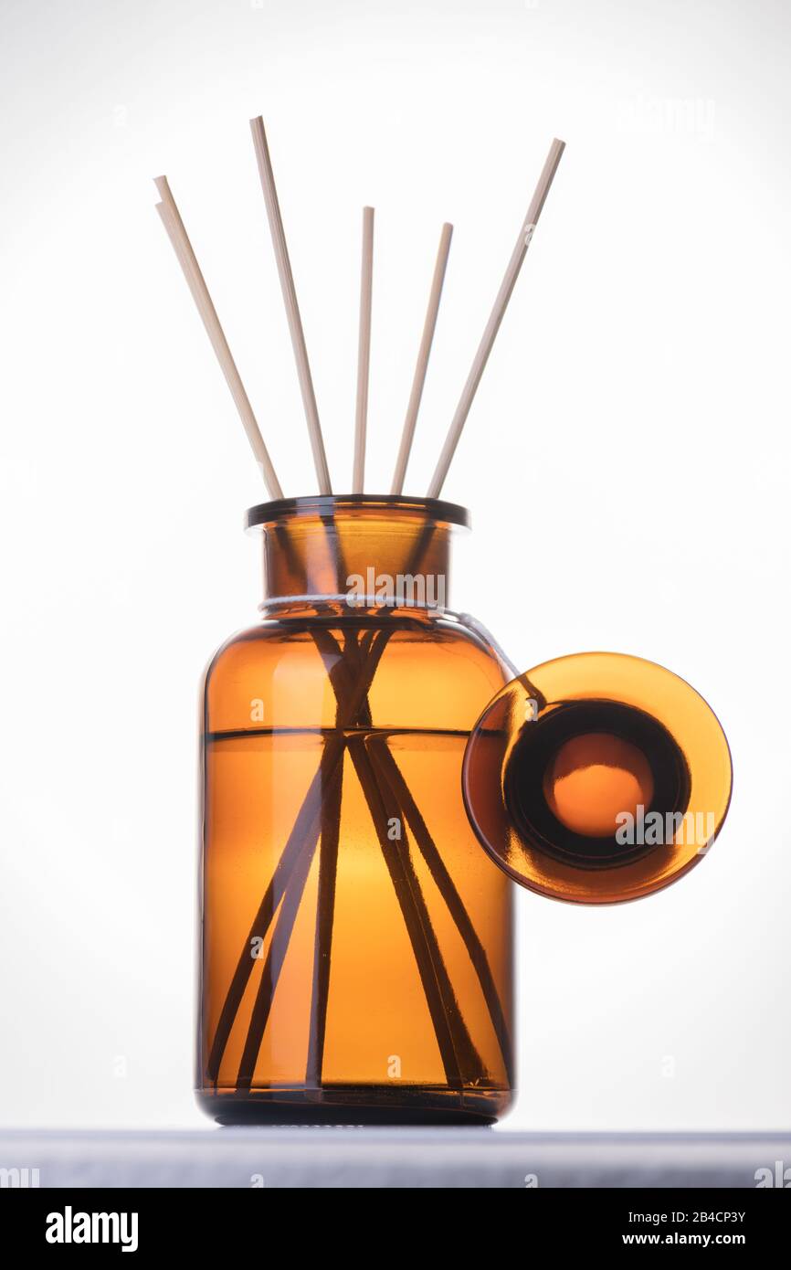 Air refresher bottle mock up, reed diffuser on a white background