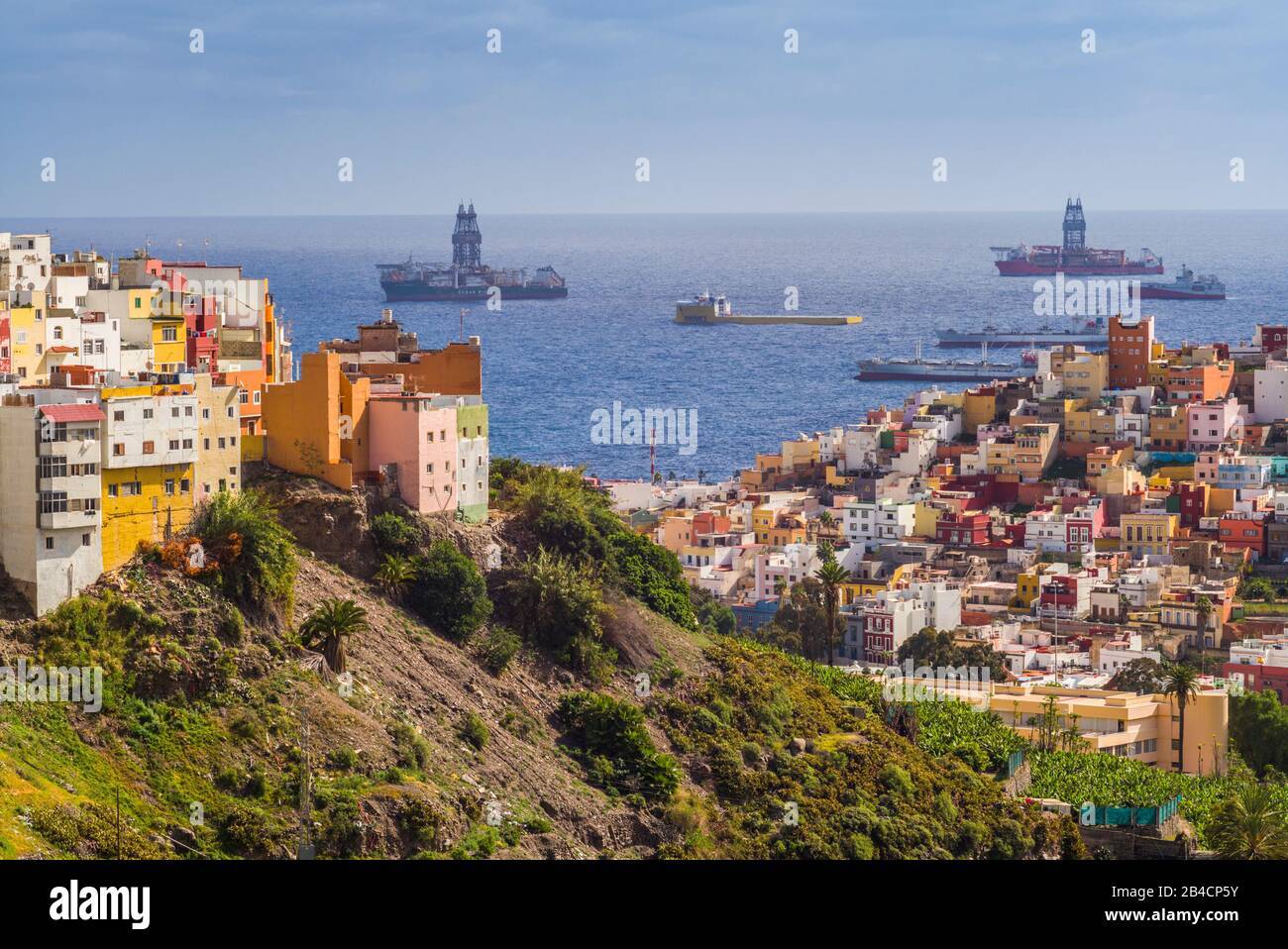 Spain, Canary Islands, Gran Canaria Island,  Las Palmas de Gran Canaria, high angle view of Barrio San Jose Stock Photo