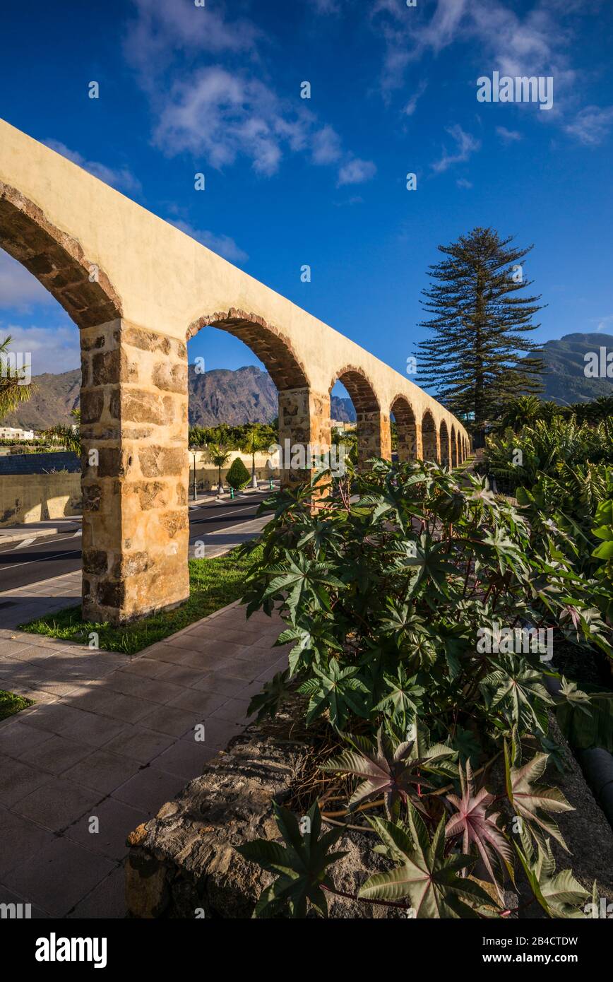 Spain, Canary Islands, La Palma Island, Los Llanos de Aridane, the antique Aqueduct Stock Photo