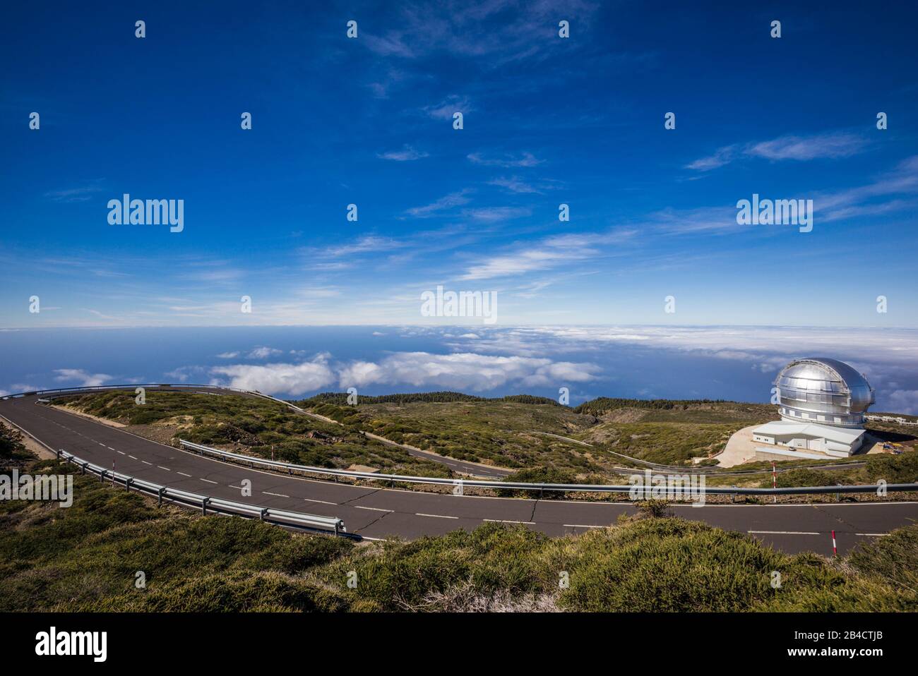 Spain, Canary Islands, La Palma Island, Parque Nacional Caldera de Taburiente national park,  Roque de los Muchachos Observatory, Gran Telescopio Canario, GTC, one of the world's largest telescopes Stock Photo