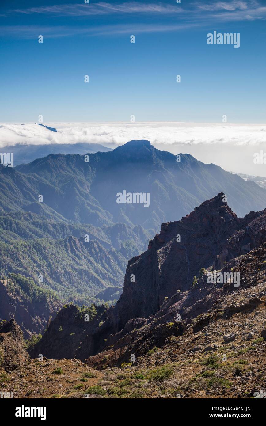 Spain, Canary Islands, La Palma Island, Parque Nacional Caldera de Taburiente national park,  Roque de los Muchachos, elevation 2426 meters Stock Photo