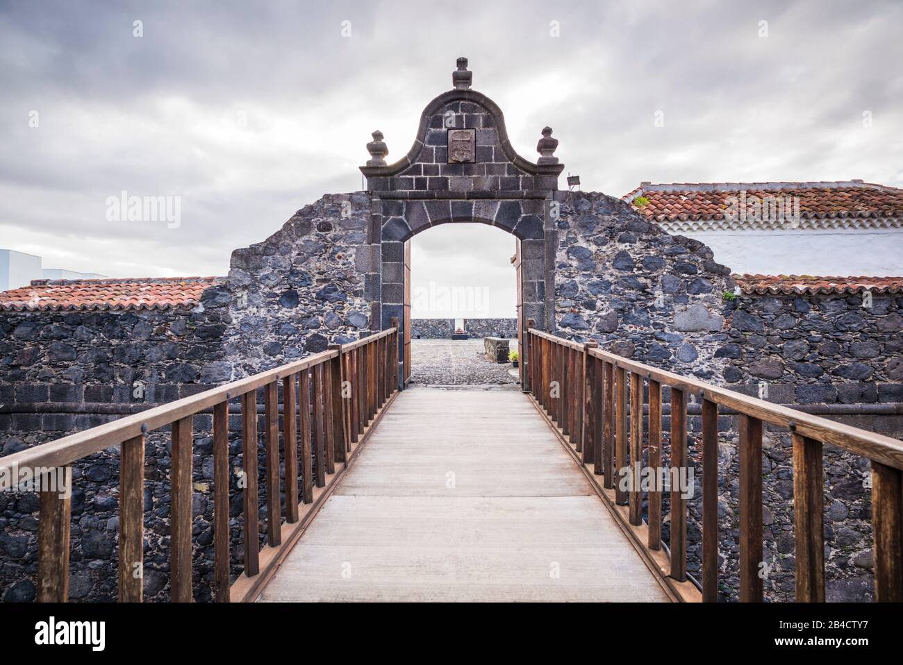 Spain, Canary Islands, La Palma Island, Santa Cruz de la Palma, Castillo de Santa Catalina Fortress Stock Photo