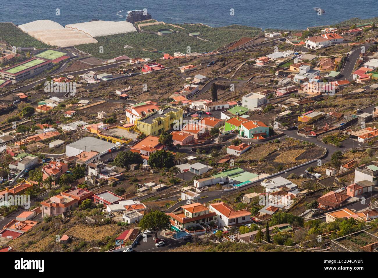 Spain, Canary Islands, La Palma Island, Las Indias, elevated town view Stock Photo