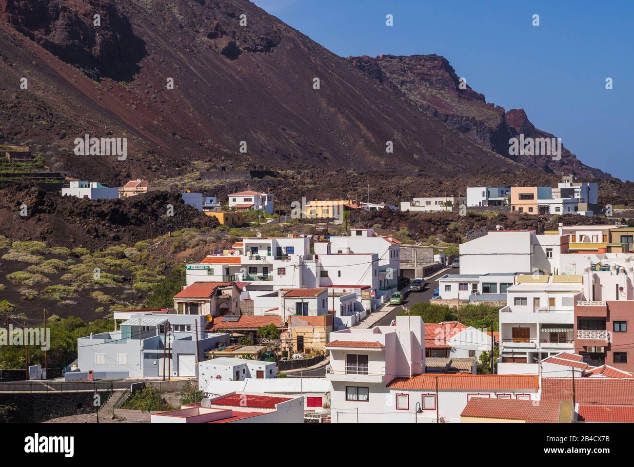 Spain, Canary Islands, El Hierro Island, Tamaduste, elevated village view Stock Photo