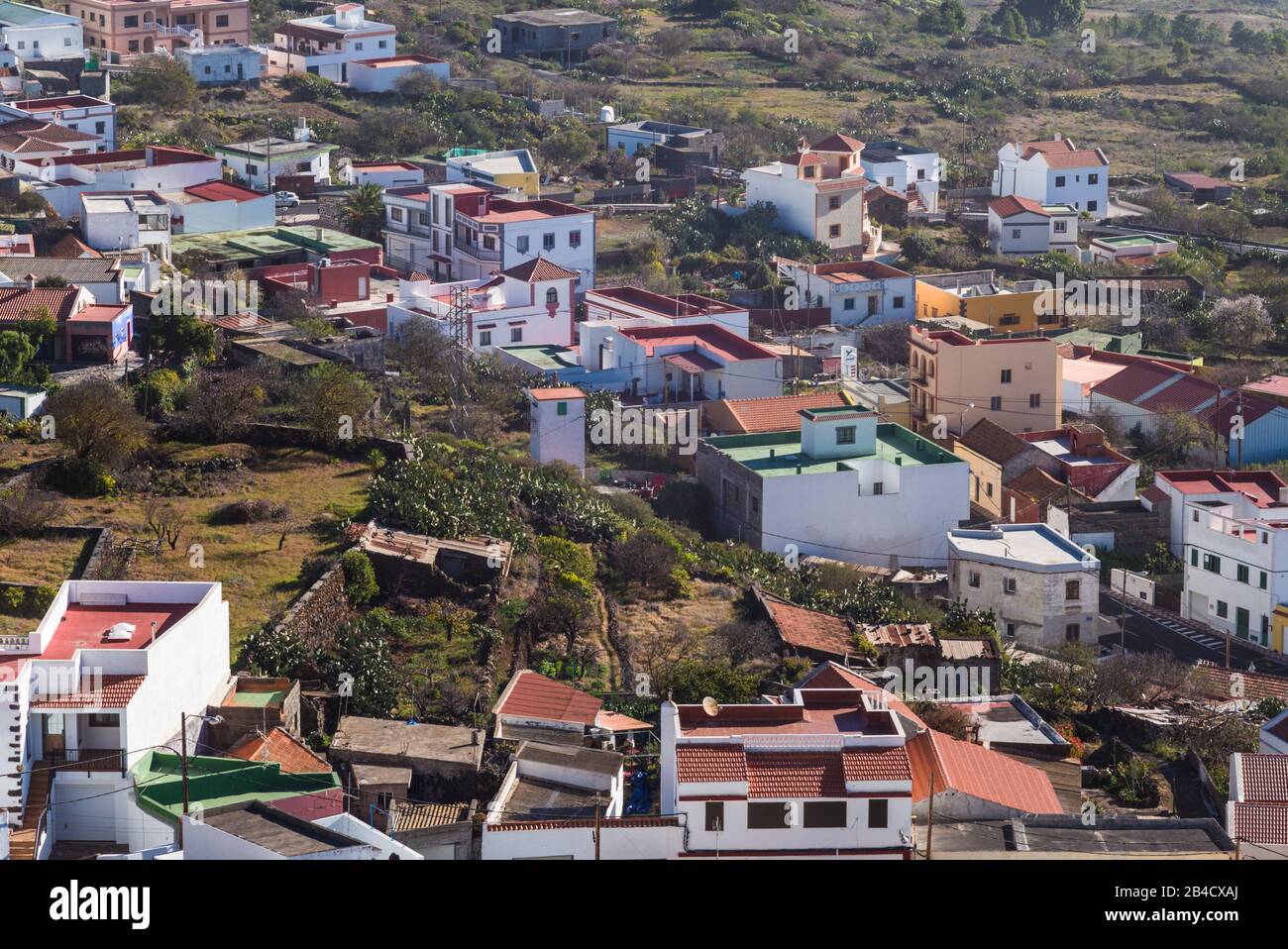 Spain, Canary Islands, El Hierro Island, El Pinar, elevated town view from the Mirador de Tanajara, morning Stock Photo