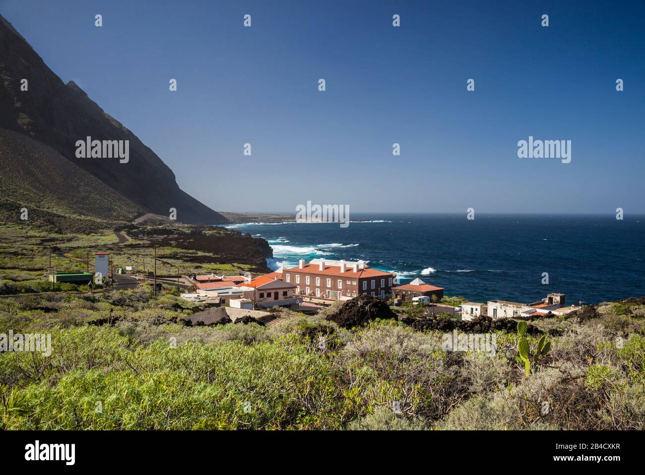 Spain, Canary Islands, El Hierro Island, Pozo de la Salud, elelvated view of the Hotel Pozo de la Salud Stock Photo