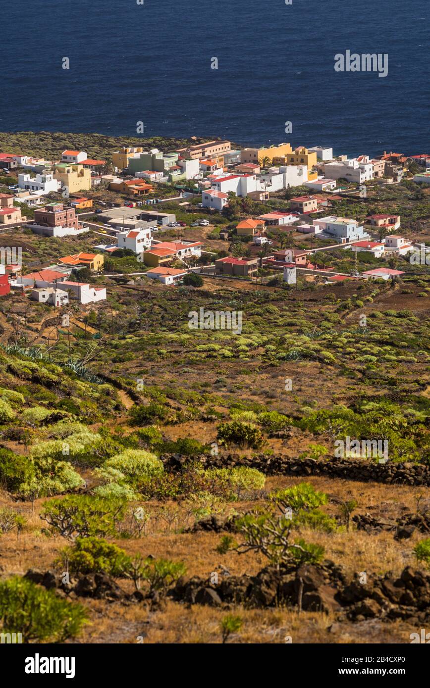 Spain, Canary Islands, El Hierro Island, east coast, Caleta, elevated town view Stock Photo